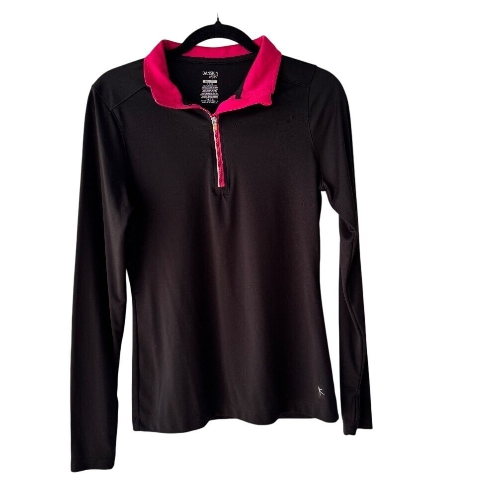 Danskin Now Womens Black Pink Quarter Zip Long Sleeve Active Top M EDL43T-060